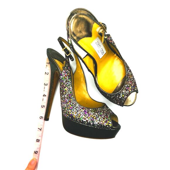 Jimmy Choo CLUE Multicolor Glitter Slingback Platform Open Sandals in sz 39.5 - Picture 8 of 14
